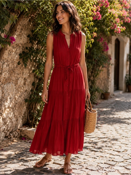 Banana Republic Dresses & Skirts - Banana Republic Sleeveless lined Button-Front Maxi Dress in Deep Red
